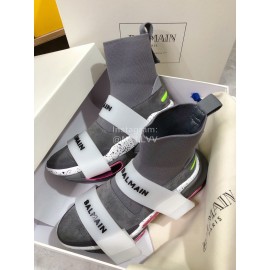 Balmain Fashion Thick Soled High Top Socks Boots For Women Gray