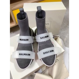 Balmain Fashion Thick Soled High Top Socks Boots For Women Gray