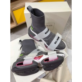 Balmain Fashion Thick Soled High Top Socks Boots For Women Gray