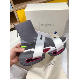 Balmain Fashion Thick Soled High Top Socks Boots For Women Gray
