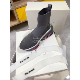 Balmain Fashion Thick Soled High Top Socks Boots For Women Gray
