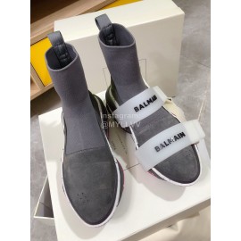 Balmain Fashion Thick Soled High Top Socks Boots For Women Gray