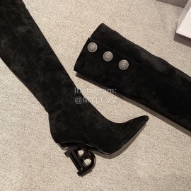 Balmain Fashion Sheepskin Knee High Elastic Heels For Women Black