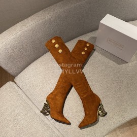 Balmain Fashion Sheepskin Knee High Elastic Heels For Women Brown