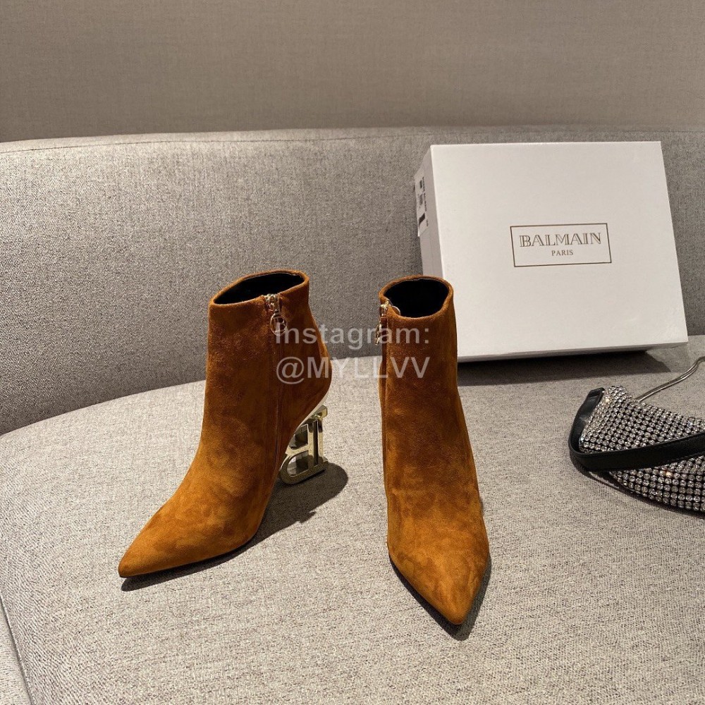 Balmain Fashion Sheepskin High Heel Boots For Women Brown