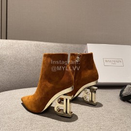 Balmain Fashion Sheepskin High Heel Boots For Women Brown