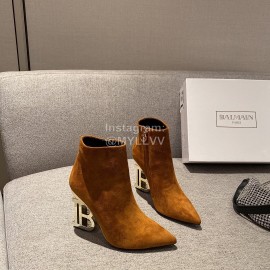 Balmain Fashion Sheepskin High Heel Boots For Women Brown