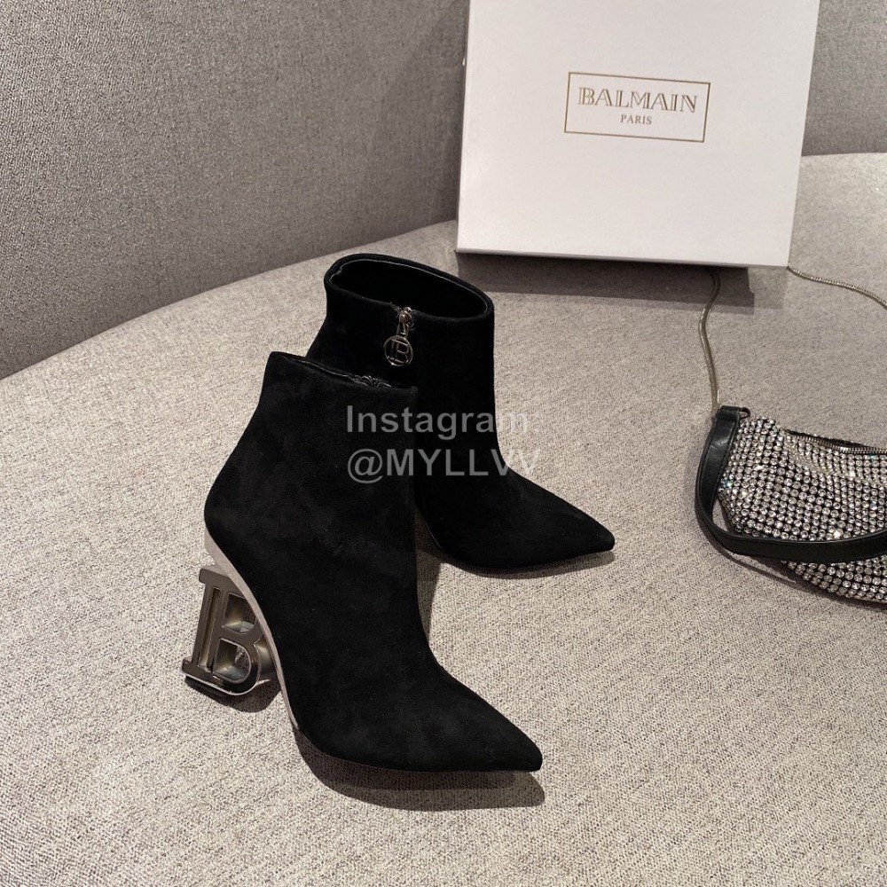 Balmain Fashion Black Sheepskin High Heel Boots For Women 