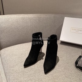 Balmain Fashion Black Sheepskin High Heel Boots For Women 