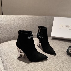 Balmain Fashion Black Sheepskin High Heel Boots For Women 