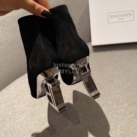 Balmain Fashion Black Sheepskin High Heel Boots For Women 