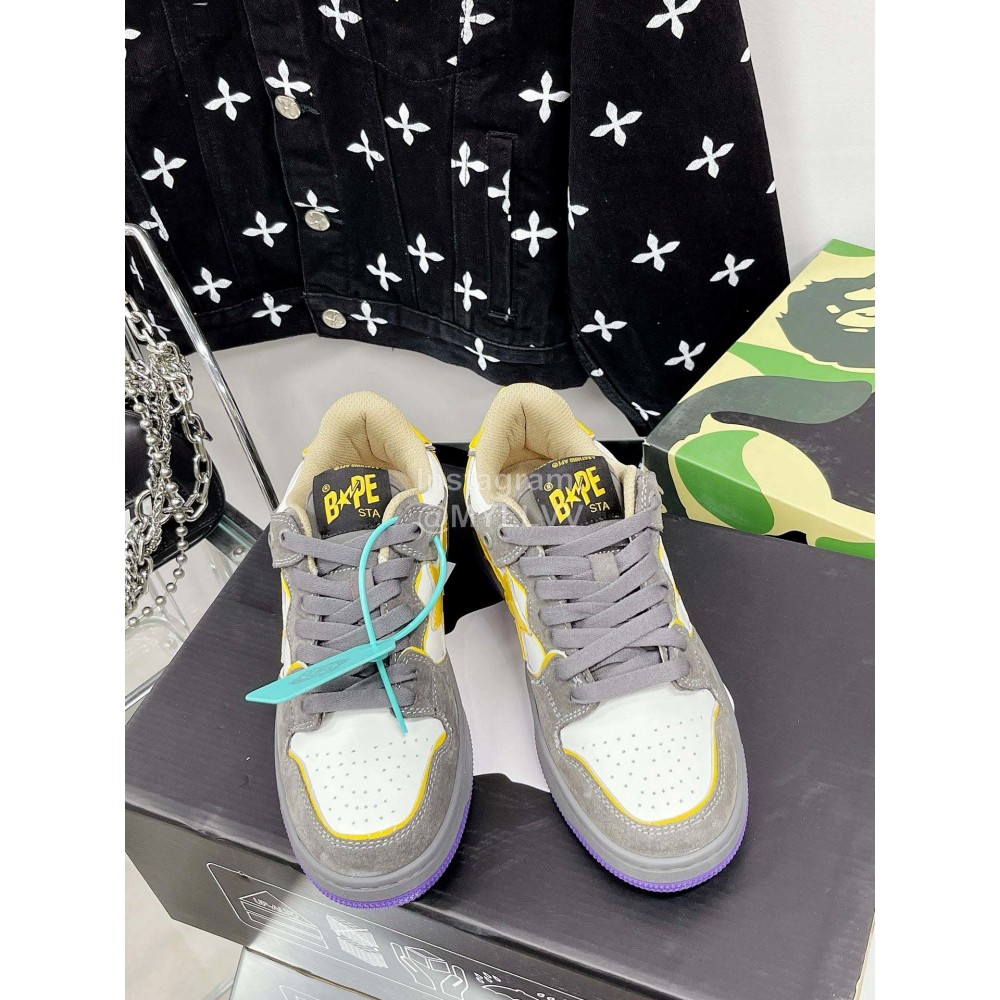 Bape Sta Leather Color Matching Sneakers Gray