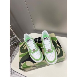Bape Sta New Leather Lace Up Sneakers White Green