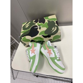 Bape Sta New Leather Lace Up Sneakers White Green