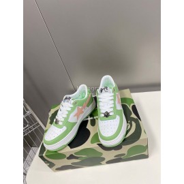 Bape Sta New Leather Lace Up Sneakers White Green