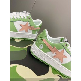 Bape Sta New Leather Lace Up Sneakers White Green