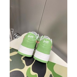 Bape Sta New Leather Lace Up Sneakers White Green
