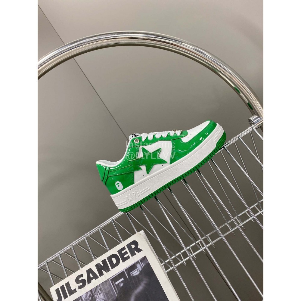 Bape Sta New Leather Lace Up Sneakers Green