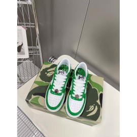 Bape Sta New Leather Lace Up Sneakers Green