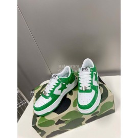 Bape Sta New Leather Lace Up Sneakers Green