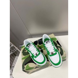 Bape Sta New Leather Lace Up Sneakers Green