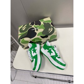 Bape Sta New Leather Lace Up Sneakers Green