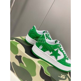 Bape Sta New Leather Lace Up Sneakers Green