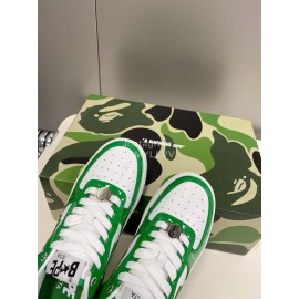 Bape Sta New Leather Lace Up Sneakers Green