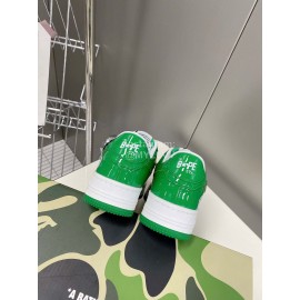 Bape Sta New Leather Lace Up Sneakers Green