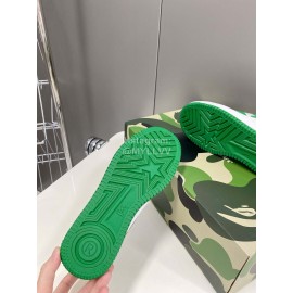 Bape Sta New Leather Lace Up Sneakers Green