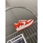 Bape Sta New Leather Lace Up Sneakers White Orange