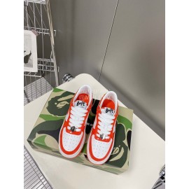 Bape Sta New Leather Lace Up Sneakers White Orange