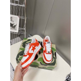 Bape Sta New Leather Lace Up Sneakers White Orange