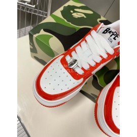 Bape Sta New Leather Lace Up Sneakers White Orange