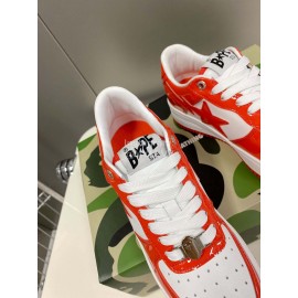 Bape Sta New Leather Lace Up Sneakers White Orange