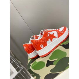 Bape Sta New Leather Lace Up Sneakers White Orange
