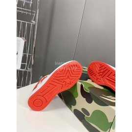 Bape Sta New Leather Lace Up Sneakers White Orange