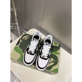 Bape Sta New Leather Lace Up Sneakers White Black