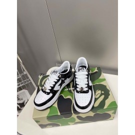 Bape Sta New Leather Lace Up Sneakers White Black