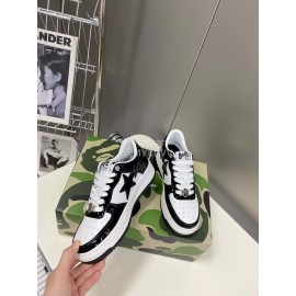 Bape Sta New Leather Lace Up Sneakers White Black