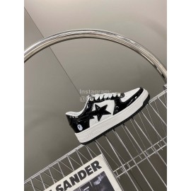 Bape Sta New Leather Lace Up Sneakers White Black
