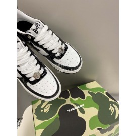 Bape Sta New Leather Lace Up Sneakers White Black