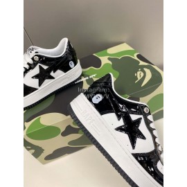 Bape Sta New Leather Lace Up Sneakers White Black
