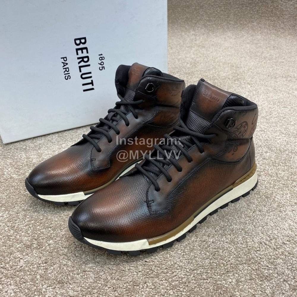 Berluti Fashion Calf Leather High Top Boots For Men Brown