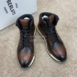 Berluti Fashion Calf Leather High Top Boots For Men Brown