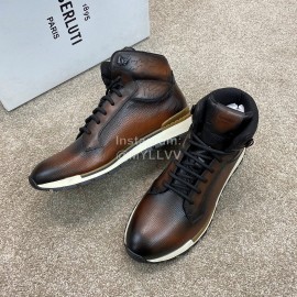 Berluti Fashion Calf Leather High Top Boots For Men Brown