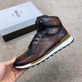 Berluti Fashion Calf Leather High Top Boots For Men Brown