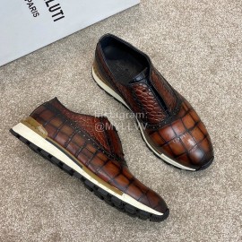 Berluti New Plaid Calf Leather Lace Up Sneakers For Men Brown