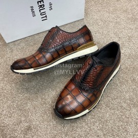 Berluti New Plaid Calf Leather Lace Up Sneakers For Men Brown