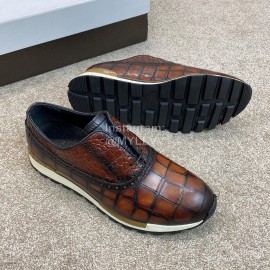 Berluti New Plaid Calf Leather Lace Up Sneakers For Men Brown